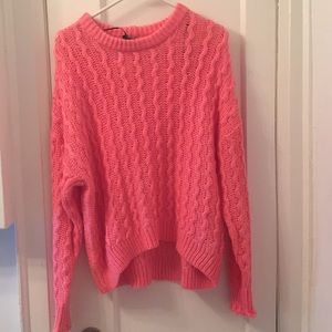 Knitted hot pink crew neck sweater